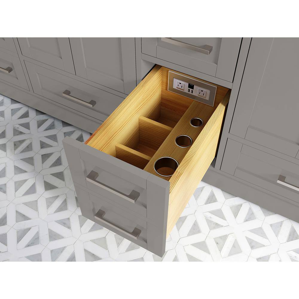 72 in Gray Double Sink Bathroom Vanity with Black Quartz Top