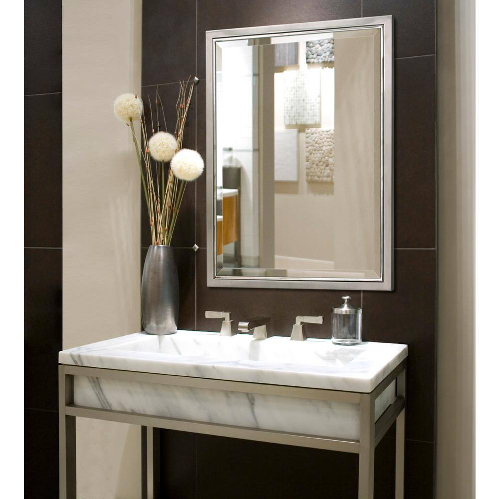 Elegant Brushed Nickel and Chrome 24"x30" Beveled Vanity Mirror