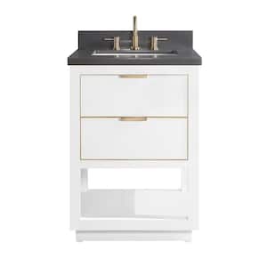 Allie 25 in. W x 22 in. D Bath Vanity in White with Gold Trim with Quartz Vanity Top in Gray with White Basin