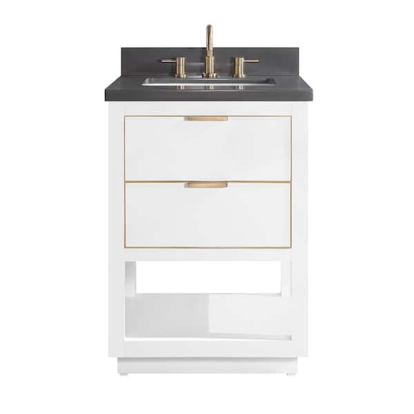 Avanity Allie 25 in. W x 22 in. D Bath Vanity in White with Gold Trim with Quartz Vanity Top in Gray with White Basin