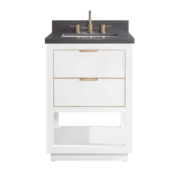 Avanity Allie 25 in. Single Sink White with Gold Trim Bath Vanity with Gray Quartz Top
