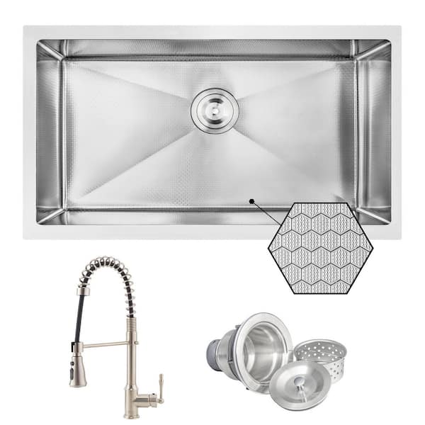 HEX 32 in. Undermount Single Bowl Stainless Steel Kitchen Sink with Faucet