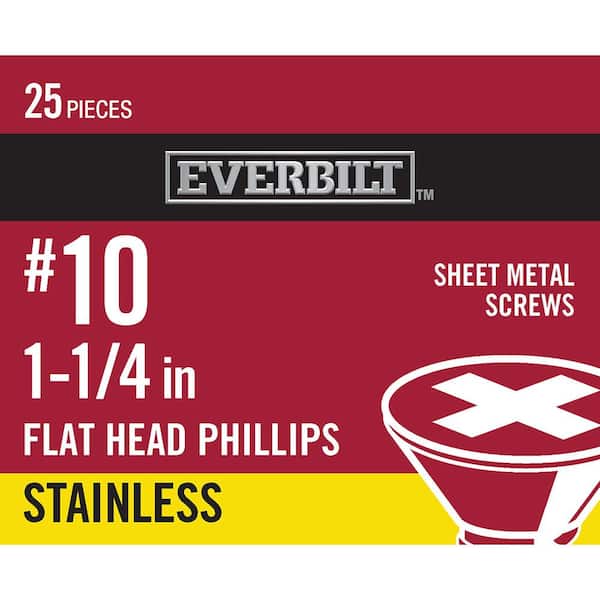Everbilt #10 1-1/4 in. Phillips Flat-Head Sheet Metal Screws (25-Pack)