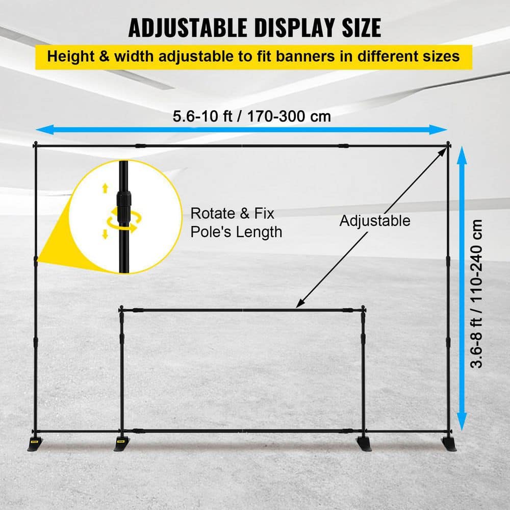 Adjustable Black Aluminum Backdrop Banner Stand with Carrying Bag