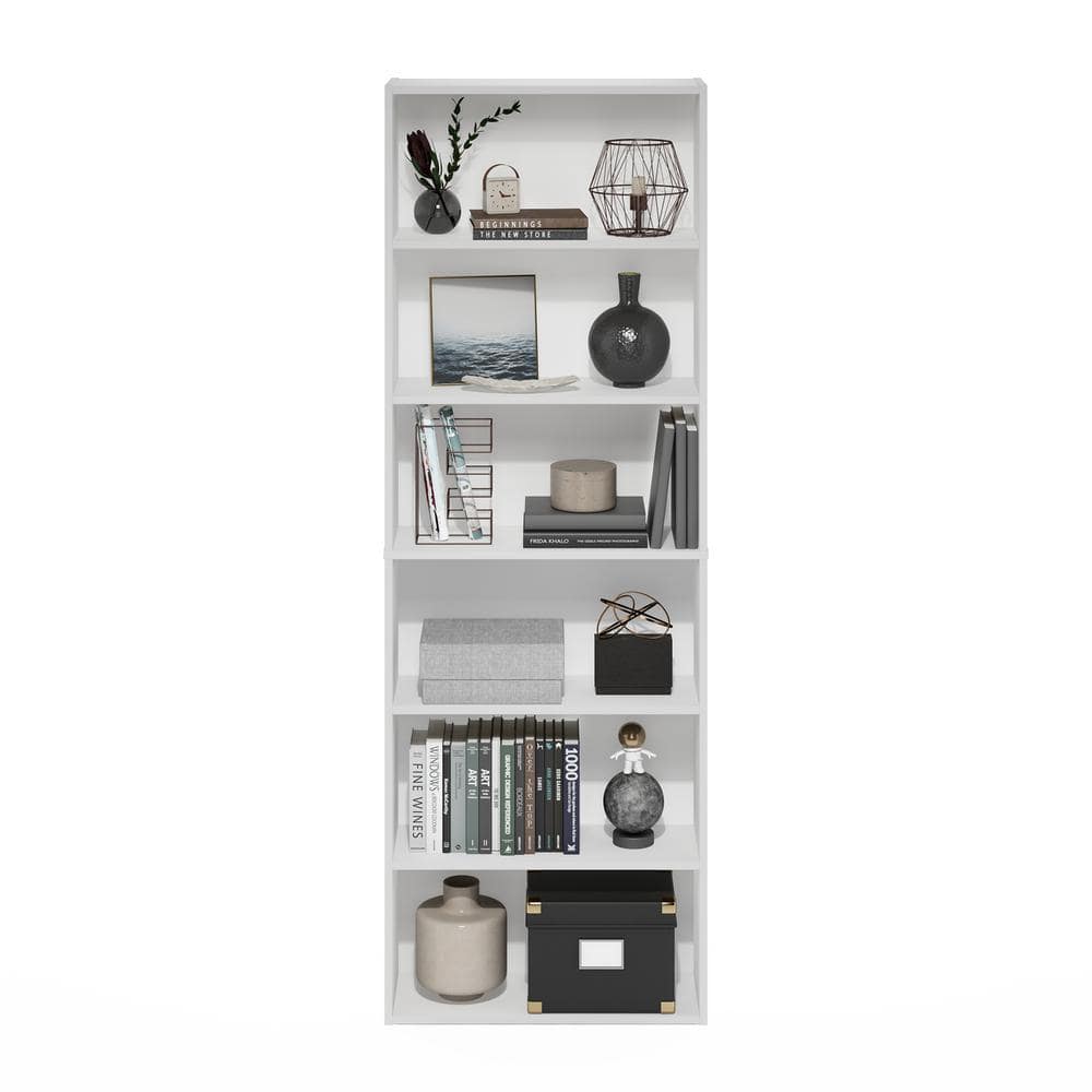 White Tall 6-Tier Open Storage Bookcase