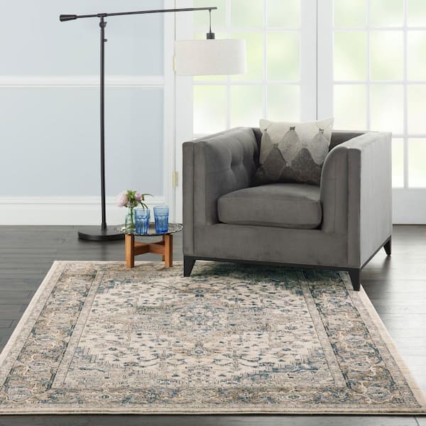 Concerto Ivory/Grey 6 ft. x 9 ft. Center medallion Traditional Area Rug