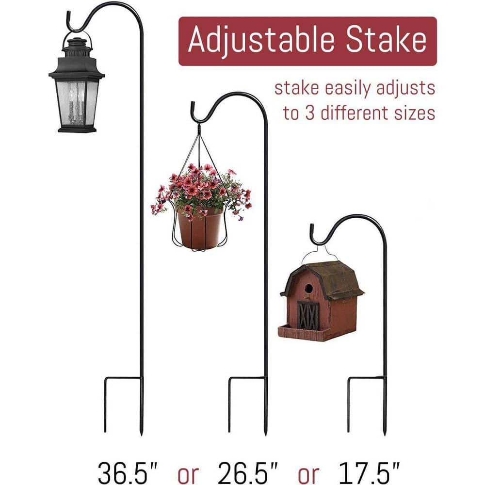 Adjustable Black Steel Garden Shepherd's Hooks Set of 4