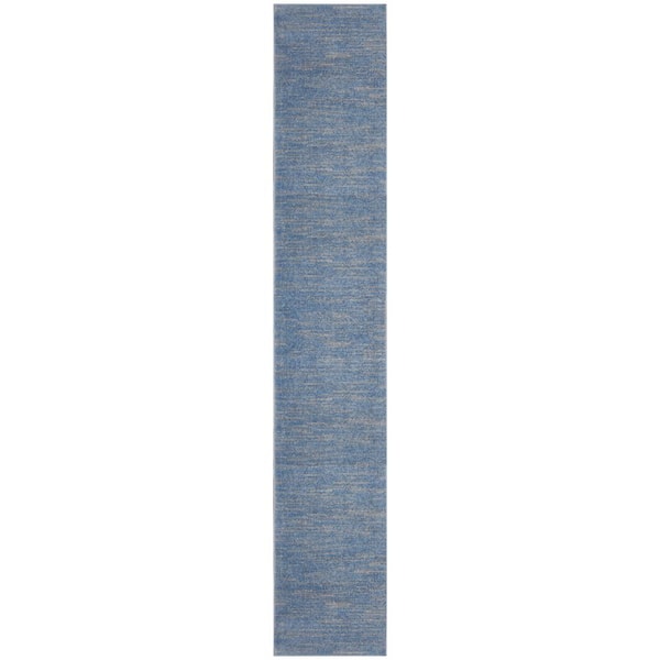 Nourison Essentials 2 ft. x 18 ft. Blue/Grey Solid Contemporary Kitchen Runner Indoor/Outdoor Area Rug