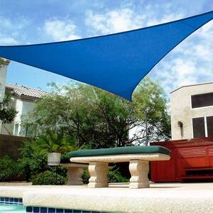 16 ft. x 16 ft. x 16 ft. 185 GSM Blue Equilteral Triangle Sun Shade Sail, for Patio Garden and Swimming Pool