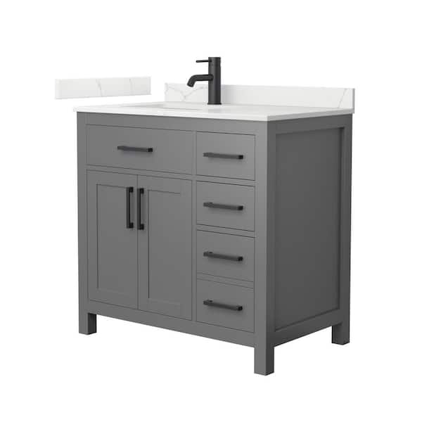 Wyndham Collection Beckett 36 in. Single Freestanding Dark Gray Bath Vanity with Giotto Quartz Top (Assembled)