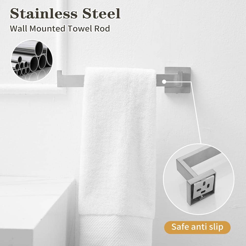 Brushed Nickel 5-Piece Bathroom Hardware Set with Towel Bar