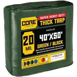 40 ft. x 50 ft. Green/Black 20 Mil Heavy Duty Polyethylene Tarp, Waterproof, UV Resistant, Rip and Tear Proof