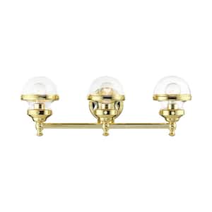 Bellhurst 24 in. 3-Light Polished Brass Vanity Light with Clear Glass