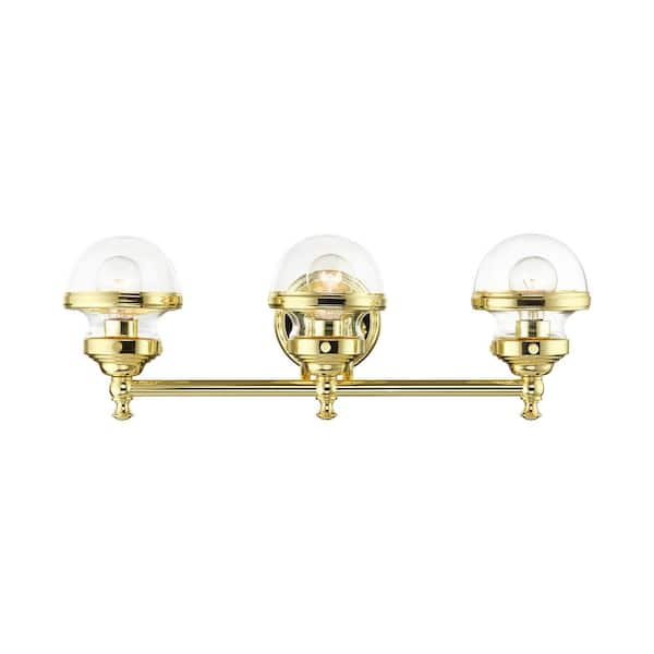 AVIANCE LIGHTING Bellhurst 24 in. 3-Light Polished Brass Vanity Light with Clear Glass