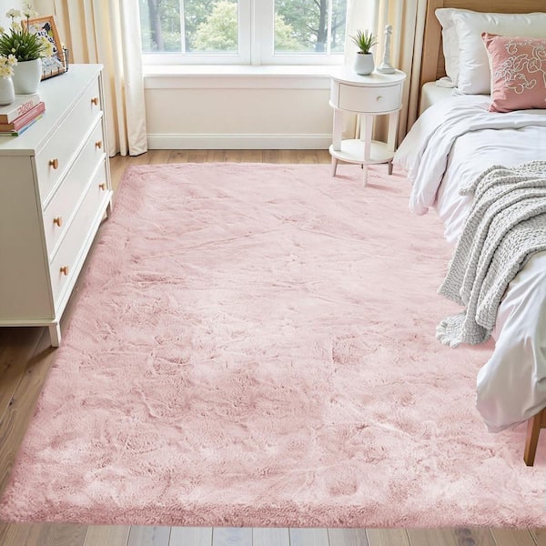 Pink Large Rug 6 ft. x 9 ft Fluffy Fuzzy Faux Fur Rug Plush Soft Furry Rug Area Rug