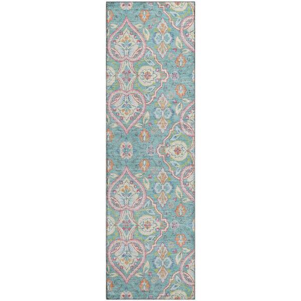 Mayfield Premium Machine Washable Abstract AMF2207 Spa 2 ft. x 7 ft. Runner Rug