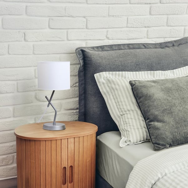 17.13 in. Abstract Metal Table Lamp, Silver Base w/Drum Shade for Office or Side Table