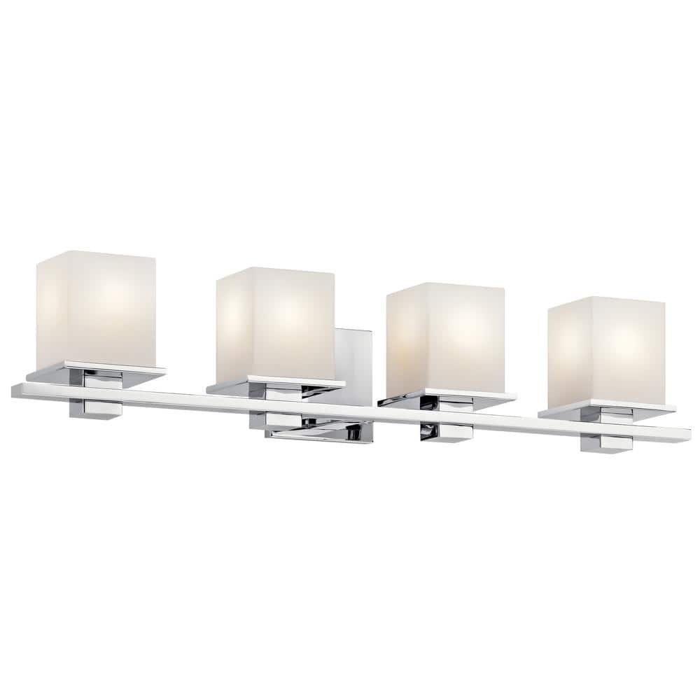 4 Light Transitional Bath Vanity Approved For Damp Locations With Soft Contemporary Inspirations 6.5 Inches Tall By 32 Inches Wide-Chrome Finish