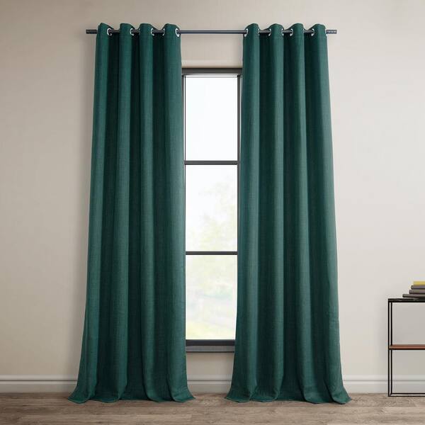 Exclusive Fabrics & Furnishings Slate Teal Green Faux Linen Grommet Room Darkening Curtain - 50 in. W x 108 in. L (1 Panel)