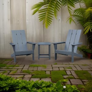 Classic Navy Blue Folding Wood Adirondack 3-Piece Composite Materials Square 18 in. Outdoor Bistro Set
