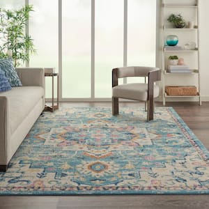 Passion Ivory/Light Blue 9 ft. x 12 ft. Persian Modern Transitional Area Rug