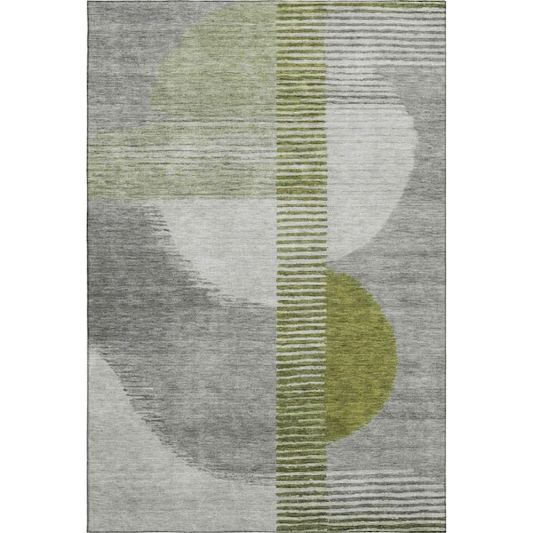 Mayfield Premium Machine Washable Abstract AMF2001 Olive 3 ft. x 4 ft. Area Rug