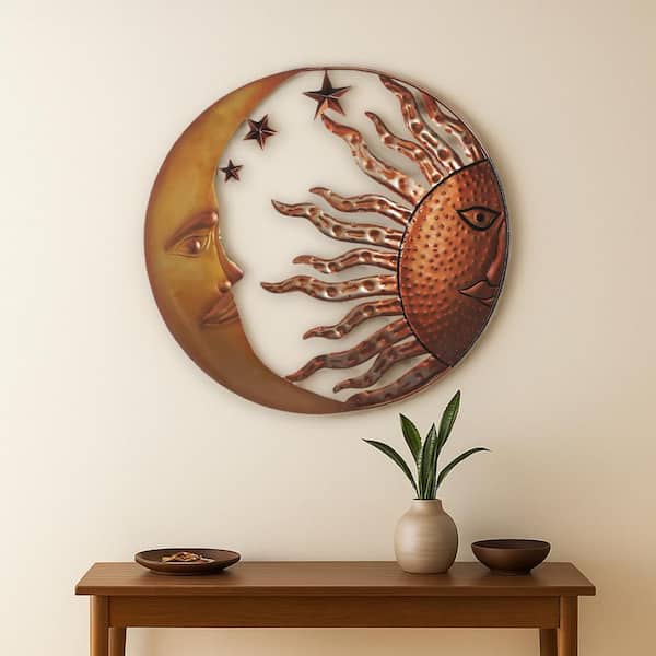 Benjara Celestial Metal Sun Moon Wall Decor BM05395 - The Home Depot