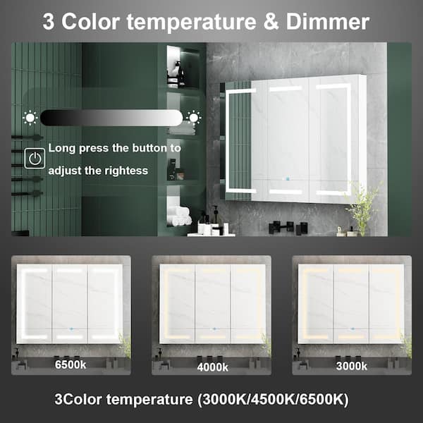 FUFU&GAGA 47.2 in. W x 35.4 in. H Rectangular Surface Mount Bathroom Medicine Cabinet with Mirror, Anti-fog function, LED Light