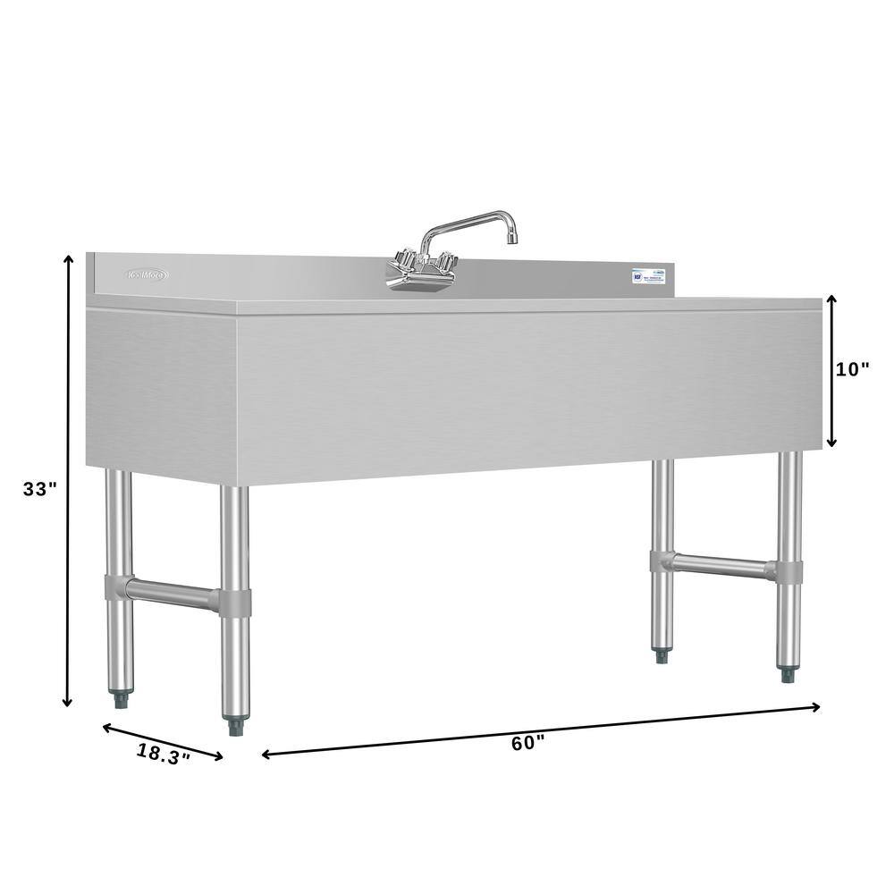 60 in. Stainless Steel Commercial Bar Sink with Copper Faucet and Dual Drainboards