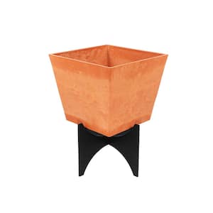 22 in. Tall Terra Cotta Small Modern Zaha Stone Planter II With Stand