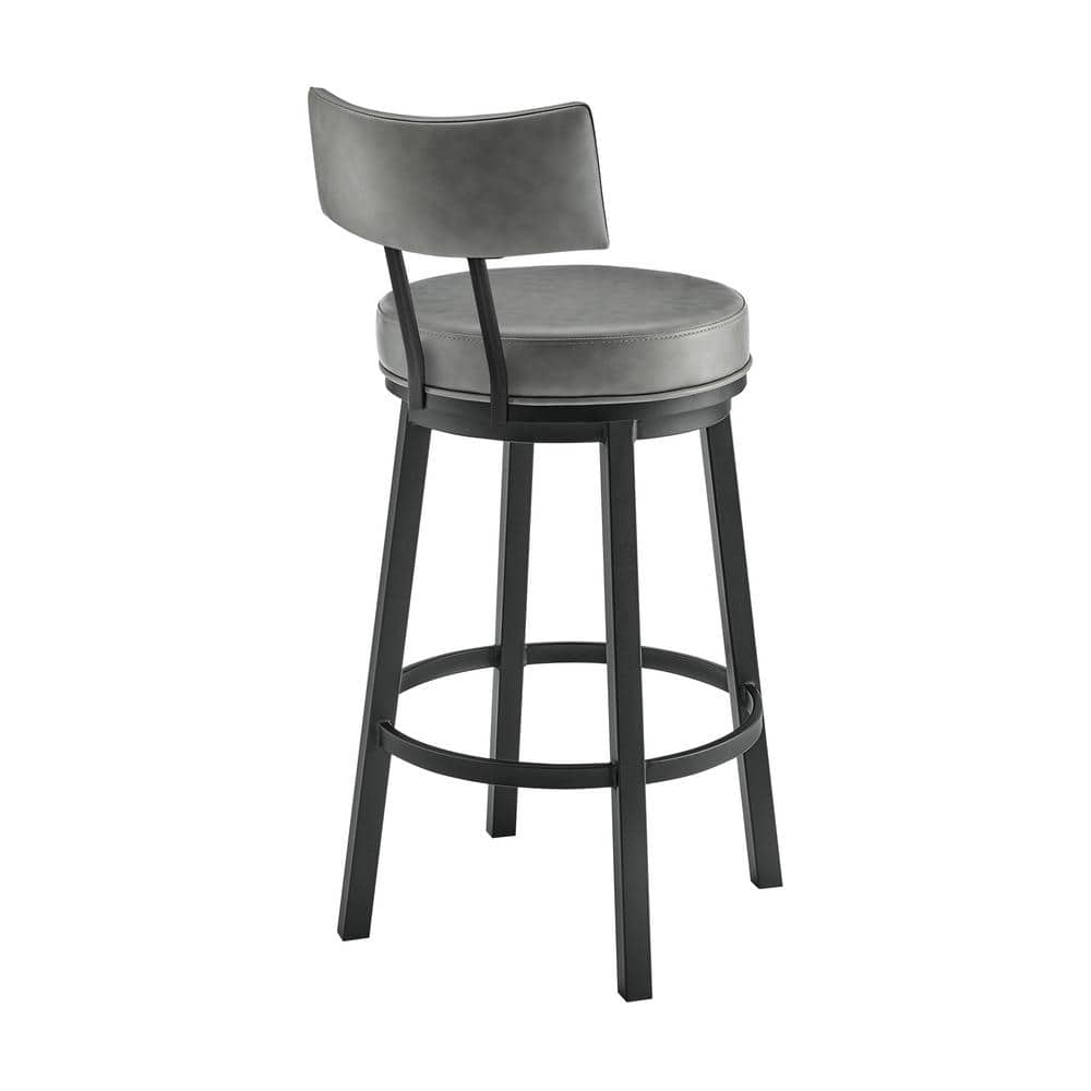 Gray Faux Leather Swivel Bar Stool with Metal Frame
