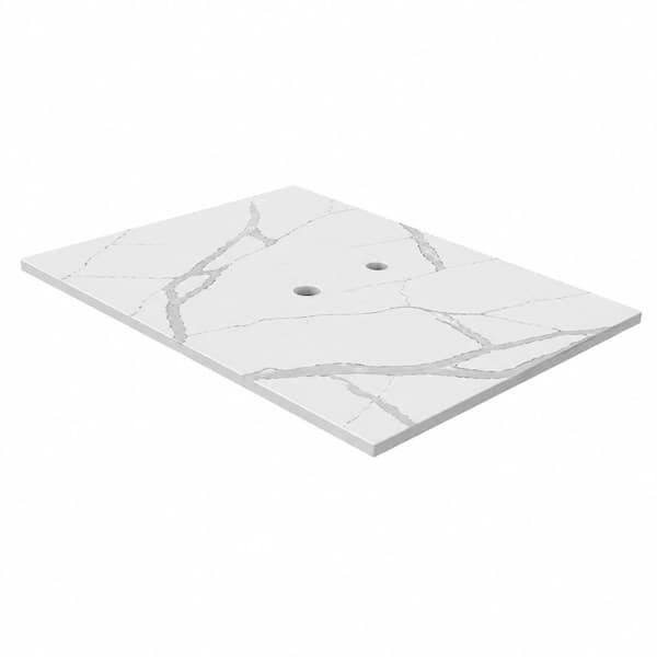 36 in. W x 22 in. D Thin Solid Surface Vanity Countertop for Vessel Sink  in White Carrara with Drain and Faucet Holes