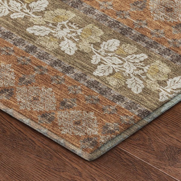 Mayfield Premium Machine Washable Abstract AMF2465 Terracotta 8 ft. x 8 ft. Round Rug