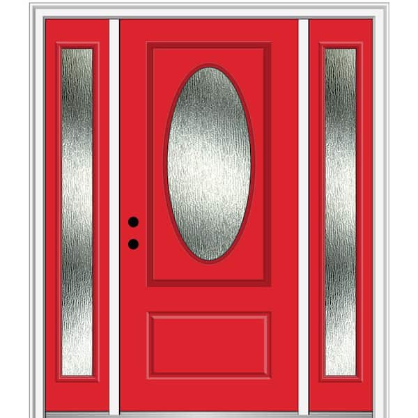 MMI Door 60 in. x 80 in. Right-Hand Inswing Rain Glass Red Saffron Fiberglass Prehung Front Door on 4-9/16 in. Frame