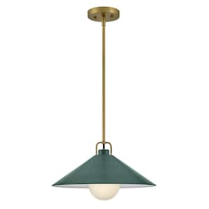 Milo Lacquered Brass + Sage Green Conical Shade Pendant Light