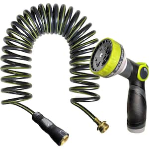 3/4 in. Dia x 25 ft. Heavy-Duty Coiled Garden Hose with 10 Patterns Spray Nozzle and Brass Connectors