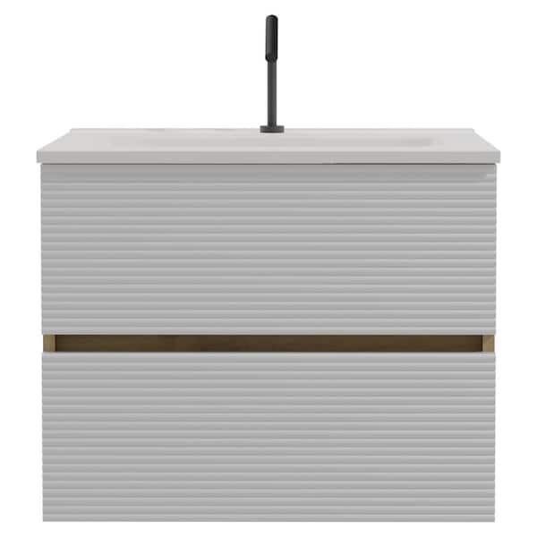 24 in. Wall-Mounted White Light Oak Bath Vanity with White Ceramic Top Assembled
