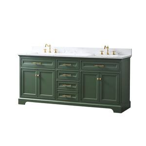 Thompson 72 in. W x 22 in. D Bath Vanity in Evergreen with Engineered Stone Top in Carrara White with White Basins