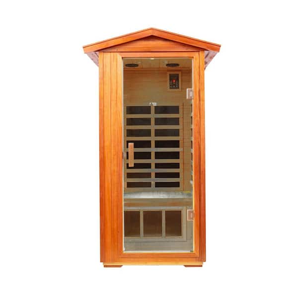 Khaya 1-Person Far Infrared Sauna with 6 Heating Panels, LCD display, Touch Control, Bluetooth Audio, and LED Lighting