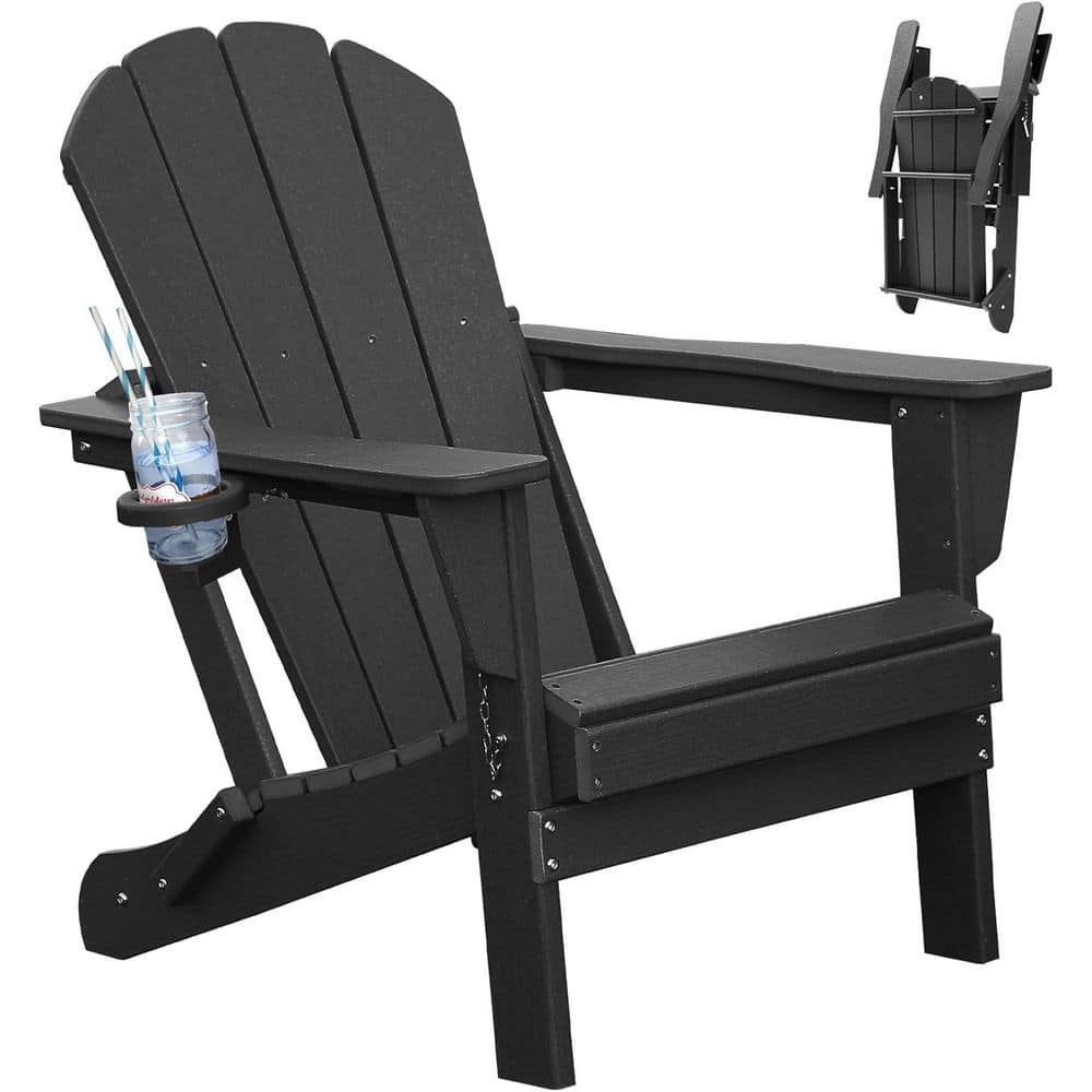 Black Plastic HDPE Adirondack Chair Outdoor Folding Chair with Cup Holder for Lawn Patio Deck Fire Pit Set of 1 price history on PriceWatchPro