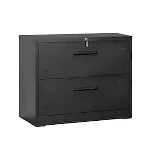 Black 2 Drawer Lateral Filing Cabinet for Legal/Letter A4 Size, Large Deep Drawers Locked by Keys