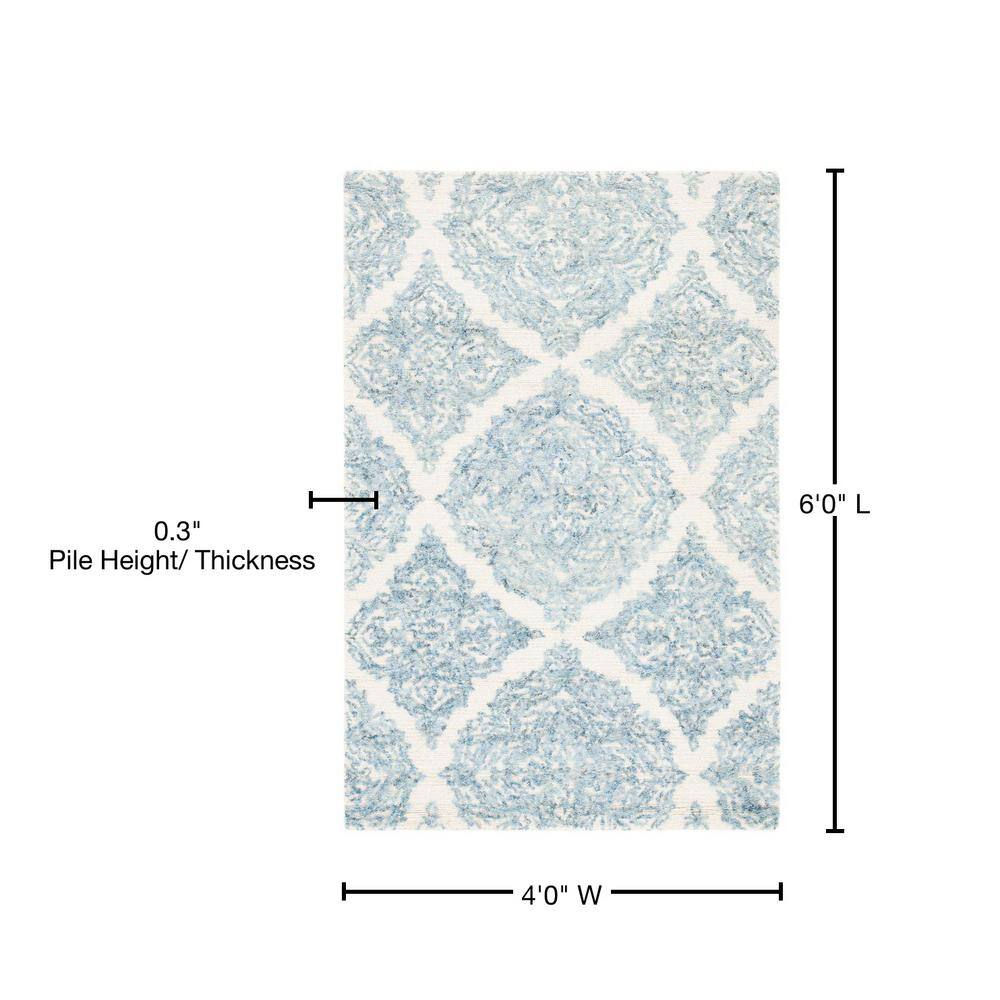 Handmade Blue Wool 4' x 6' Abstract Tufted Rug