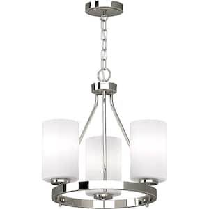 Emery 3-Light Chrome Indoor Mini Hanging Chandelier with Frosted Glass Cylinder Shades