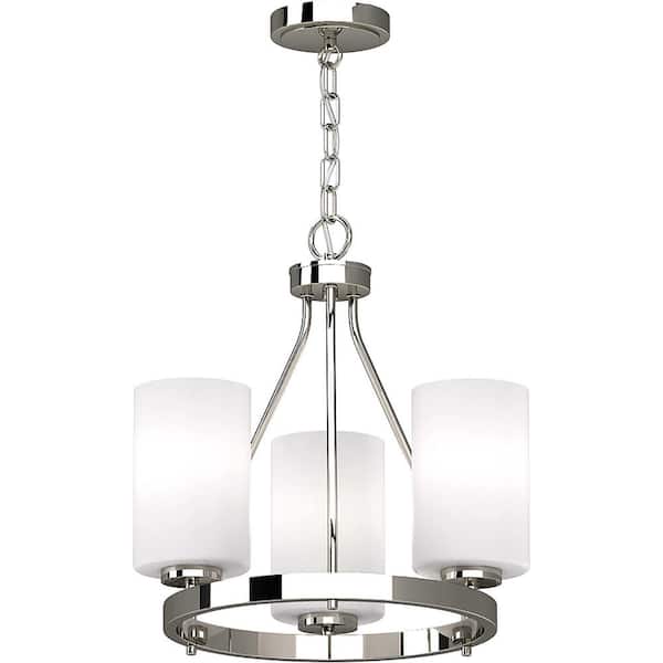 Volume Lighting Emery 3-Light Chrome Indoor Mini Hanging Chandelier with Frosted Glass Cylinder Shades