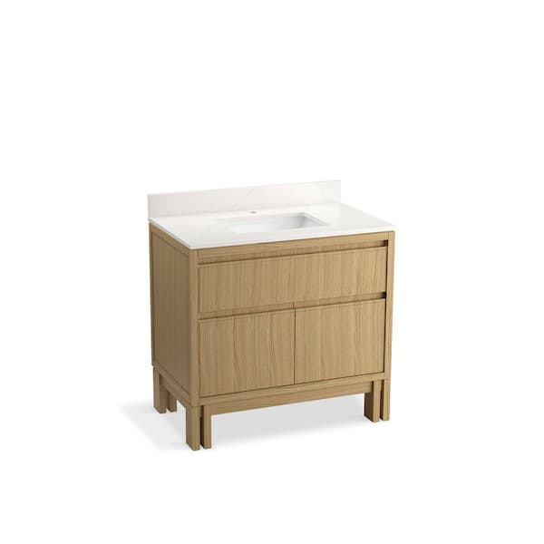 Solive 36 in. Light Oak Bath Vanity Cabinet with Sink and Quartz Top