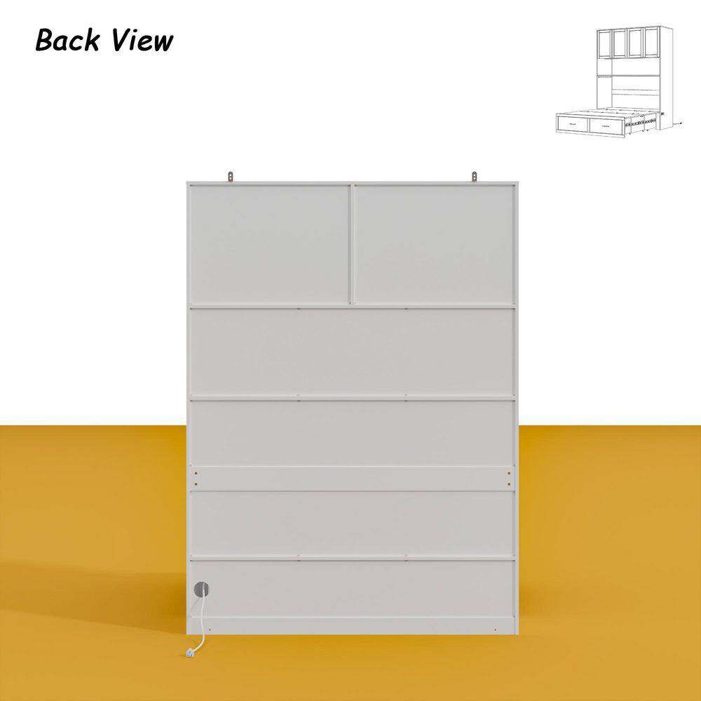 White Wood Frame Full Size Murphy Bed, Panel Bed with 3-Large Storage Shelves, Bed and Bookcase 2 in 1 - thumbnail 4