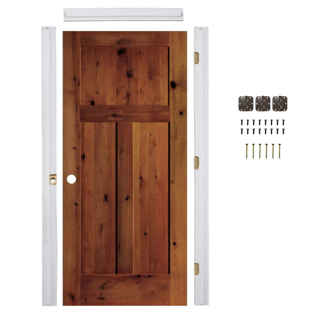 32in.x80in. RightHand Alder 3Panel Red Chestnut Stain Wood Single Assembly Required Interior DoorKit w/QuickAssembleJamb price history on PriceWatchPro