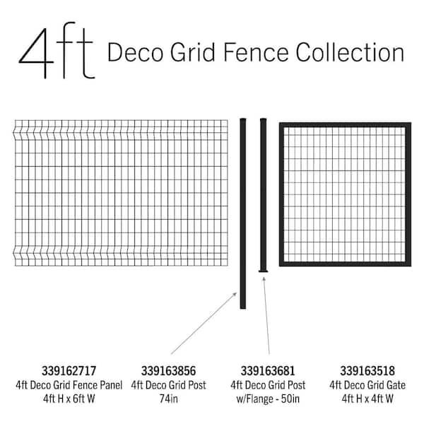 Deco Grid 4 ft. x 6 ft. Black Steel Fence Panel