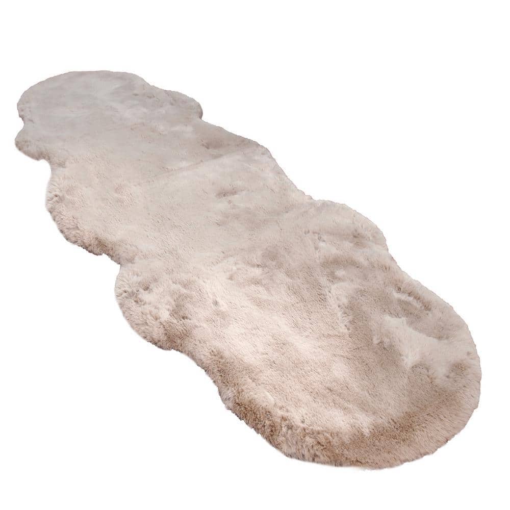 iliebe Mmlior Faux Rabbit Fur Light Brown 2 ft. x 6 ft. Cozy Furry Area ...