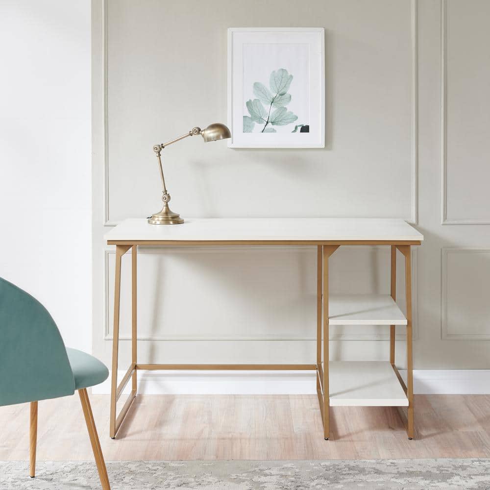 White and Gold Reversible Stepped Tier Shelf Desk